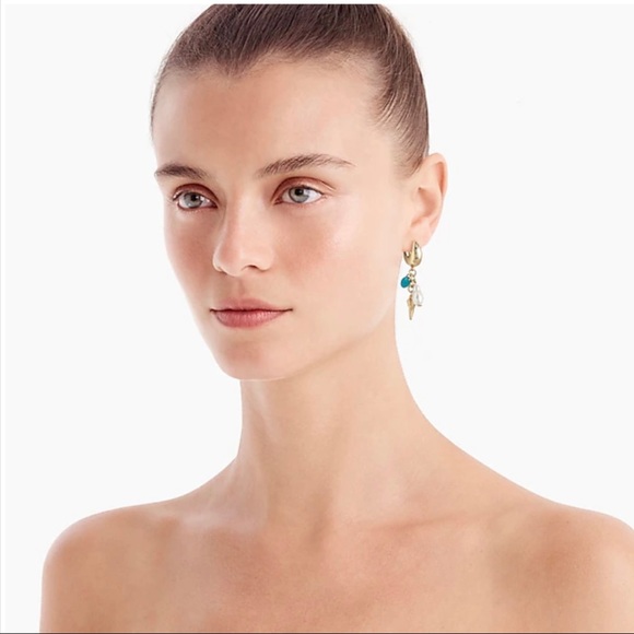 J. Crew Gold/Pearl/Shell Beachcomber Mismatched Earrings NWT - Picture 3 of 5